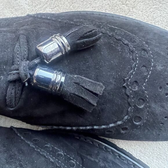 Stuart Weitzman Guything Black Suede Tassel Flat Loafer Shoes Women 7.5 Preppy - Picture 11 of 15